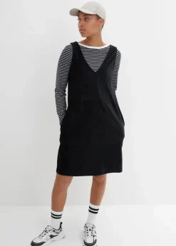 bonprix Bekleidung·Pullover & Strickjacken|Kleider|Latzkleid aus Jerseycord schwarz