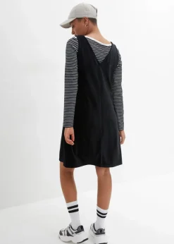 bonprix Bekleidung·Pullover & Strickjacken|Kleider|Latzkleid aus Jerseycord schwarz