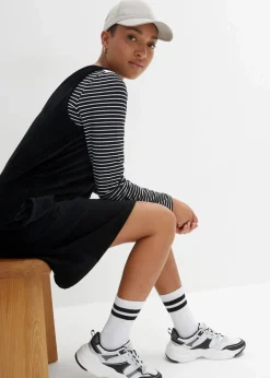 bonprix Bekleidung·Pullover & Strickjacken|Kleider|Latzkleid aus Jerseycord schwarz