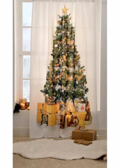 bonprix Vorhänge|Weihnachtsdeko & -Textilien·Gardinen|LED Vorhang mit Weihnachtsbaum Druck (1er Pack) weiß/grün/gold