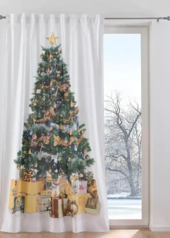 bonprix Vorhänge|Weihnachtsdeko & -Textilien·Gardinen|LED Vorhang mit Weihnachtsbaum Druck (1er Pack) weiß/grün/gold