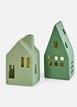 bonprix Wohnaccessoires|Weihnachtsdeko & -Textilien·Beleuchtung|LED-Deko-Objekte Häuser (2-tlg. Set) grün