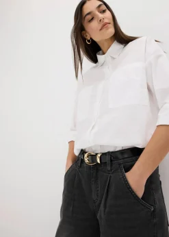 bonprix Gürtel|Ledergürtel schwarz/goldfarben