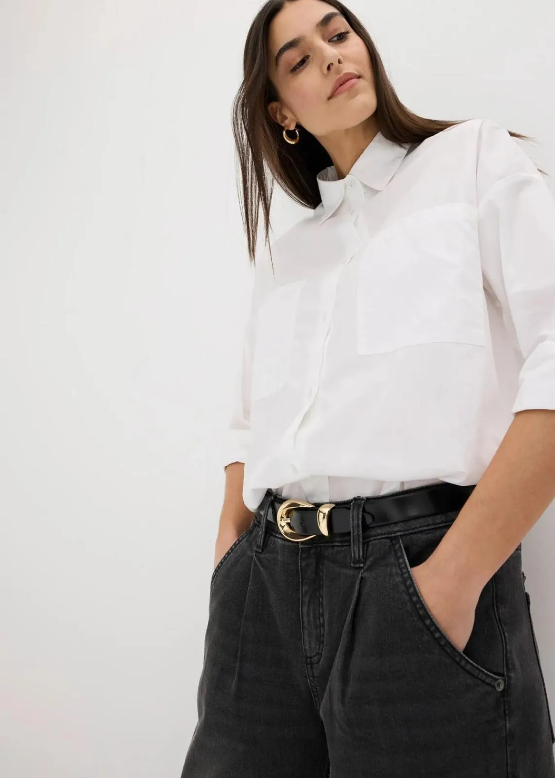 bonprix Gürtel|Ledergürtel schwarz/goldfarben