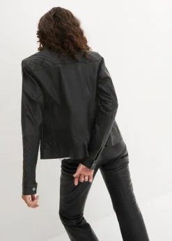 bonprix Bekleidung·Hosen|Jacken & Mäntel|Lederimitat Biker-Jacke schwarz