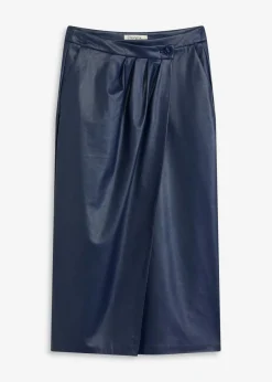 bonprix Bekleidung·Sportbekleidung|Röcke|Lederimitat Midi-Wickelrock dunkelblau