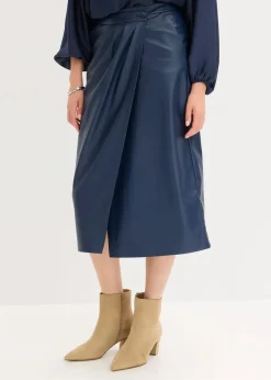 bonprix Bekleidung·Sportbekleidung|Röcke|Lederimitat Midi-Wickelrock dunkelblau