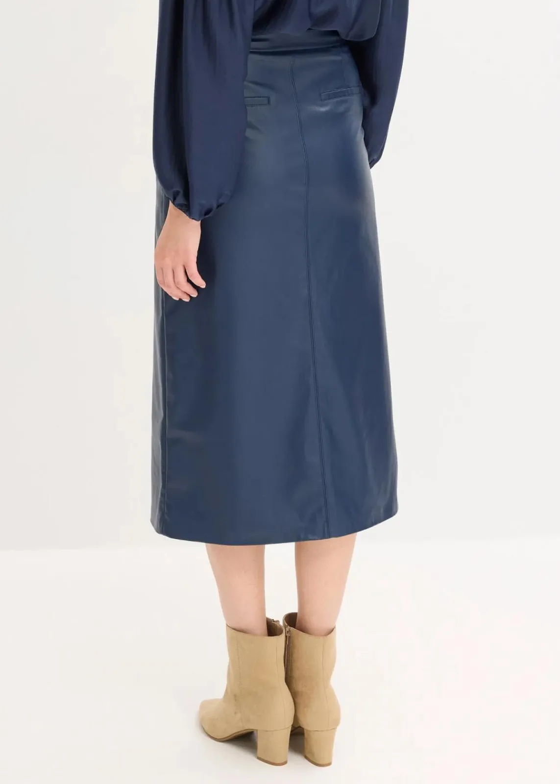 bonprix Bekleidung·Sportbekleidung|Röcke|Lederimitat Midi-Wickelrock dunkelblau