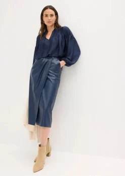 bonprix Bekleidung·Sportbekleidung|Röcke|Lederimitat Midi-Wickelrock dunkelblau