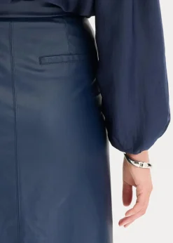 bonprix Bekleidung·Sportbekleidung|Röcke|Lederimitat Midi-Wickelrock dunkelblau