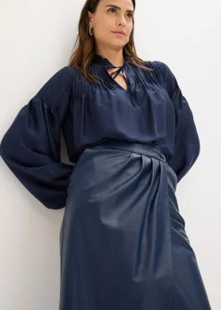 bonprix Bekleidung·Sportbekleidung|Röcke|Lederimitat Midi-Wickelrock dunkelblau