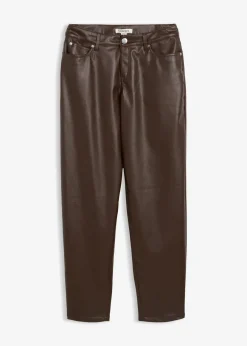 bonprix Bekleidung·Kleider|Hosen|Lederimitat-Hose im Barrel Shape, Mid Waist dunkelbraun