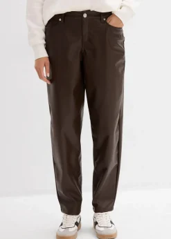 bonprix Bekleidung·Kleider|Hosen|Lederimitat-Hose im Barrel Shape, Mid Waist dunkelbraun