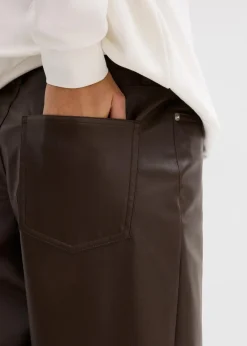 bonprix Bekleidung·Kleider|Hosen|Lederimitat-Hose im Barrel Shape, Mid Waist dunkelbraun