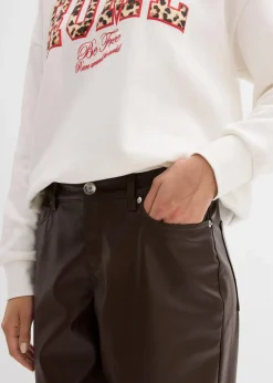 bonprix Bekleidung·Kleider|Hosen|Lederimitat-Hose im Barrel Shape, Mid Waist dunkelbraun