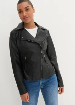 bonprix Bekleidung·Hosen|Jacken & Mäntel|Lederimitat-Jacke aus reiner Viskose schwarz