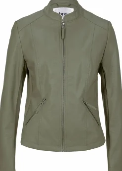 bonprix Bekleidung·Hosen|Jacken & Mäntel|Lederimitat-Jacke aus reiner Viskose oliv