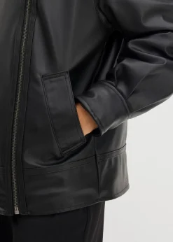 bonprix Bekleidung·Hosen|Jacken & Mäntel|Lederimitat-Jacke mit Leoparden Kunstfell schwarz