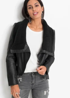 bonprix Bekleidung·Hosen|Jacken & Mäntel|Lederimitat-Jacke mit Schalkragen schwarz