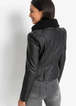 bonprix Bekleidung·Hosen|Jacken & Mäntel|Lederimitat-Jacke mit Schalkragen schwarz