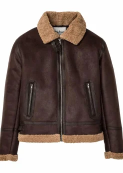 bonprix Jacken & Mäntel|Große Größen|Lederimitat-Jacke mit Teddyfutter dunkelbraun
