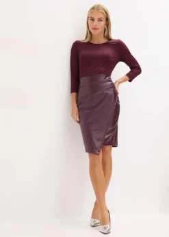 Lederimitat-Kleid mit Jersey-Oberteil|bonprix Discount