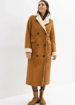 Lederimitat-Mantel mit Teddy warm gefüttert|bonprix Discount