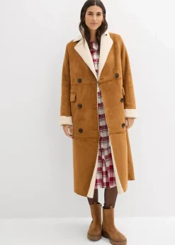 Lederimitat-Mantel mit Teddy warm gefüttert|bonprix Discount