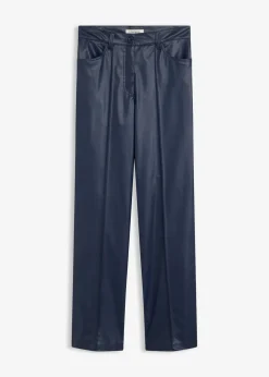 bonprix Bekleidung·Kleider|Hosen|Lederimitat-straight Leg Hose mit Biese dunkelblau