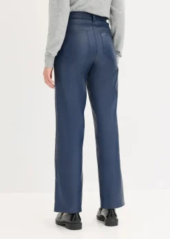 bonprix Bekleidung·Kleider|Hosen|Lederimitat-straight Leg Hose mit Biese dunkelblau