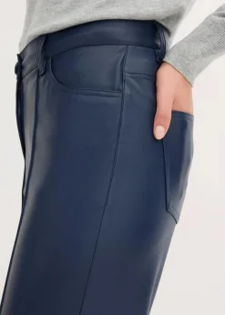 bonprix Bekleidung·Kleider|Hosen|Lederimitat-straight Leg Hose mit Biese dunkelblau