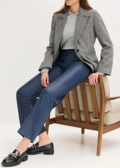 bonprix Bekleidung·Kleider|Hosen|Lederimitat-straight Leg Hose mit Biese dunkelblau