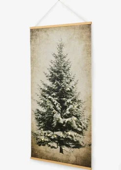 bonprix Wanddekoration|Weihnachtsdeko & -Textilien·Beleuchtung|LED-Leinwandbild mit Tannenbaum Motiv dunkelgrün/beige