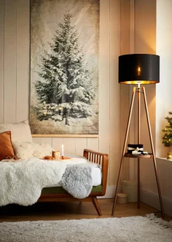 bonprix Wanddekoration|Weihnachtsdeko & -Textilien·Beleuchtung|LED-Leinwandbild mit Tannenbaum Motiv dunkelgrün/beige