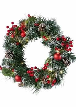 bonprix Wohnaccessoires|Weihnachtsdeko & -Textilien·Dekoration|LED-Türkranz mit Dekorationen grün