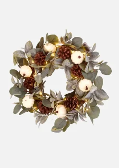 bonprix Wanddekoration|LED-Wanddeko Kranz mit Blättern und Tannenzapfen grün