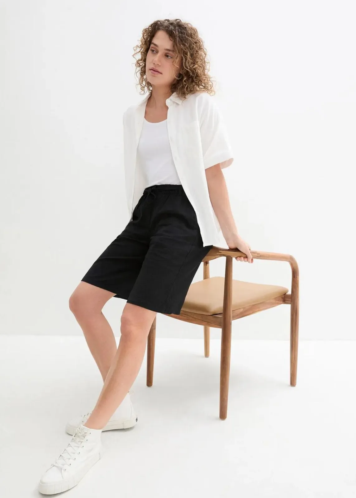 bonprix Bekleidung·Outdoorbekleidung|Bekleidung·Kleider|Legere Bermuda mit Leinen schwarz