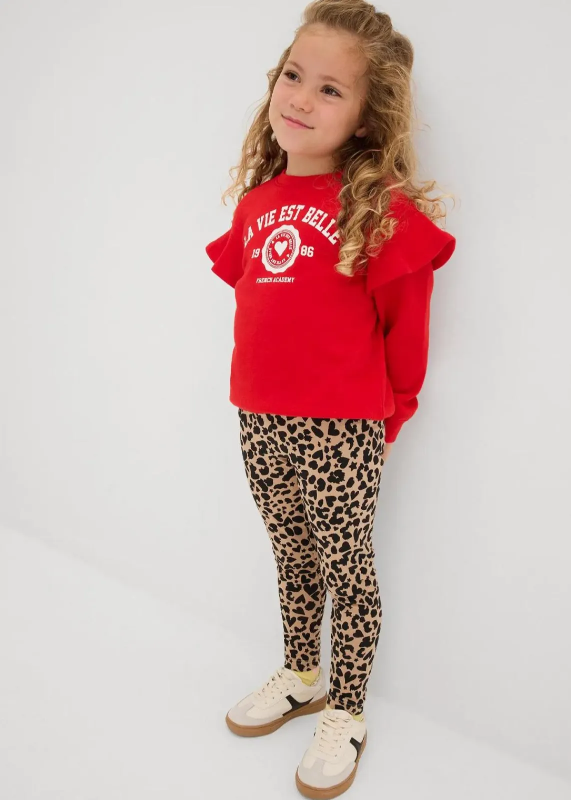 bonprix Mädchen 2-8 Jahre·Nachhaltigere Materialien|Mädchen 9-16 Jahre·Nachhaltigere Materialien|Leggings aus elastischem Bio-Baumwoll-Mix (2er Pack) anthrazit+beige leo bedruckt