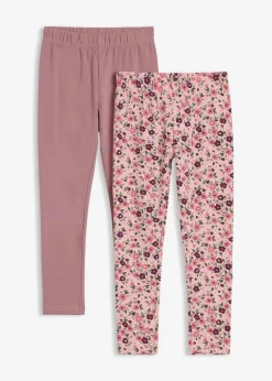 bonprix Mädchen 2-8 Jahre·Nachhaltigere Materialien|Mädchen 9-16 Jahre·Nachhaltigere Materialien|Leggings aus elastischem Bio-Baumwoll-Mix (2er Pack) matt violett+aschrosa geblümt