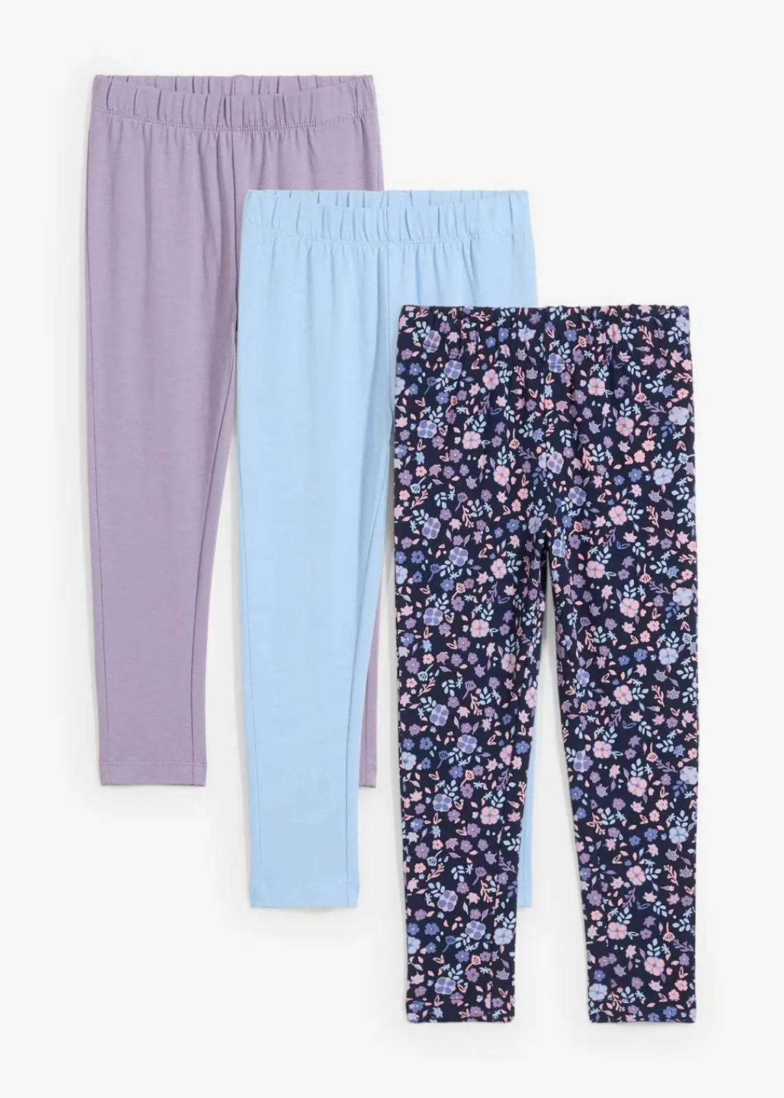 bonprix Mädchen 2-8 Jahre·Mehrfachpacks|Mädchen 2-8 Jahre·Jeans & Hosen|Leggings aus elastischem Baumwoll-Mix (3er Pack) rauchviolett+hellblau+dunkelblau bedruckt