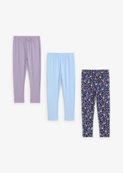 bonprix Mädchen 2-8 Jahre·Mehrfachpacks|Mädchen 2-8 Jahre·Jeans & Hosen|Leggings aus elastischem Baumwoll-Mix (3er Pack) rauchviolett+hellblau+dunkelblau bedruckt