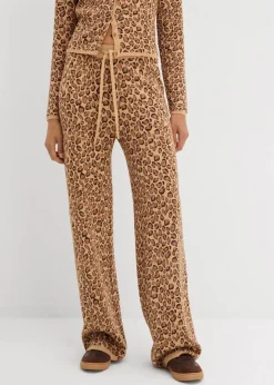bonprix Bekleidung·Kleider|Nachhaltigere Materialien|Leggings aus Strick dunkelbraun leo bedruckt