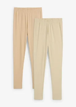 bonprix Basics|Bekleidung·Kleider|Leggings (2er-Pack) rauchkhaki/saharabeige