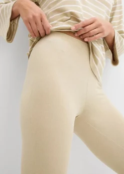 bonprix Basics|Bekleidung·Kleider|Leggings (2er-Pack) rauchkhaki/saharabeige