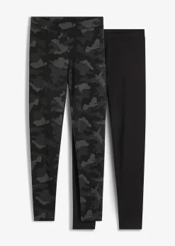 bonprix Bekleidung·Kleider|Hosen|Leggings (2er-Pack) schwarz camouflage + schwarz