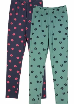 bonprix Mädchen 2-8 Jahre·Nachhaltigere Materialien|Mädchen 9-16 Jahre·Nachhaltigere Materialien|Leggings mit Bio Baumwolle (2er Pack) rauchsalbei+dunkelblau