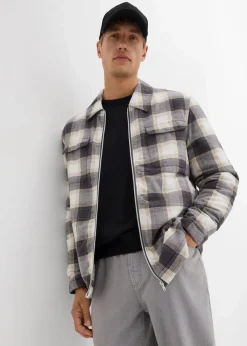 bonprix Große Größen|Jacken & Mäntel|Leicht gefütterte Flanell-Hemdjacke braun kariert