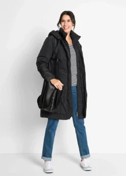 bonprix Bekleidung·Hosen|Jacken & Mäntel|leicht wattierter Kurzmantel mit Kapuze schwarz