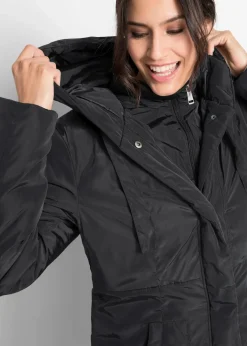 bonprix Bekleidung·Hosen|Jacken & Mäntel|leicht wattierter Kurzmantel mit Kapuze schwarz