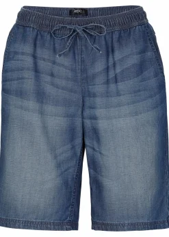 bonprix Bekleidung·Outdoorbekleidung|Shorts|Leichte Denim-Hose mit Leinen blau denim